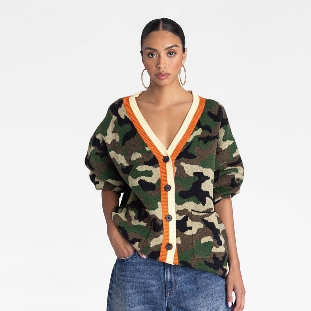 Stylish Camouflage V-Neck Cardigan